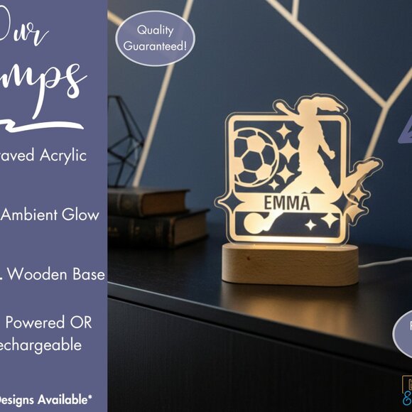 Personalized Girl Soccer LED Night Light – Unique Sports Room Decor - Picture 3 of 8